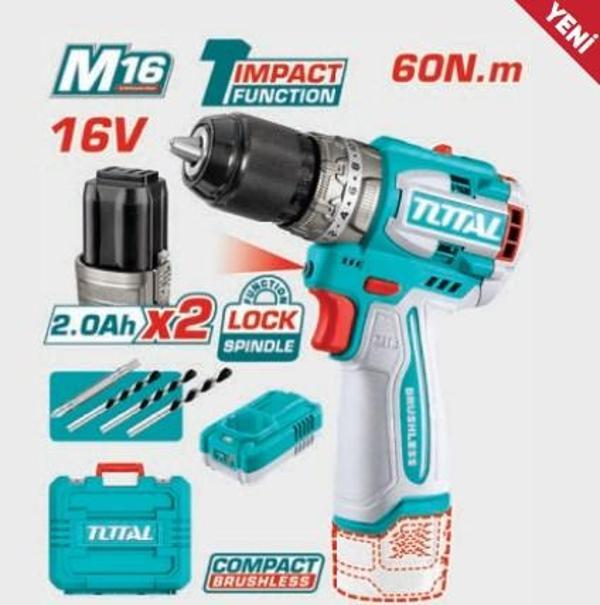 TOTAL TIDLI16682 LI-ION AKÜLÜ KÖMÜRSÜZ DARBELİ MATKAP - Darbeli Model - Image 1