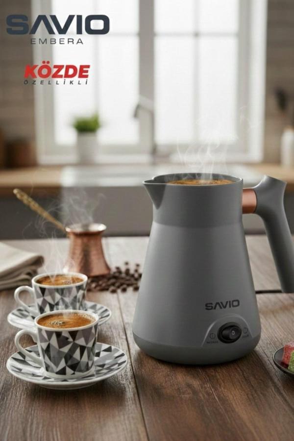 Savio Embera Gri Közde Kahve Özellikli Elektrikli Cezve- Plastik Türk Kahve Makinesi - Image 1