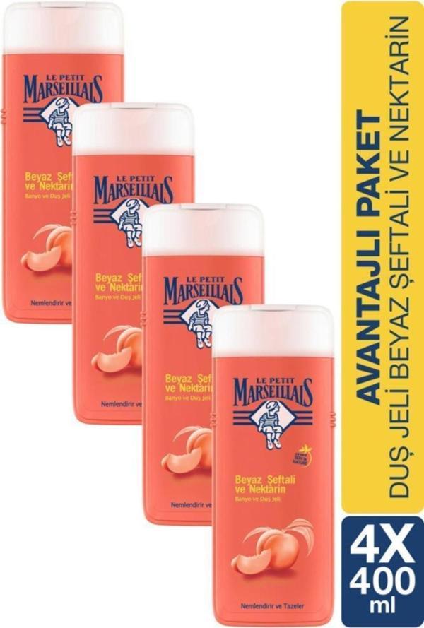 Le Petit Marseillais Beyaz Şeftali Ve Nektarin Nemlendirici Banyo Ve Duş Jeli 400 Ml X4 - Image 1