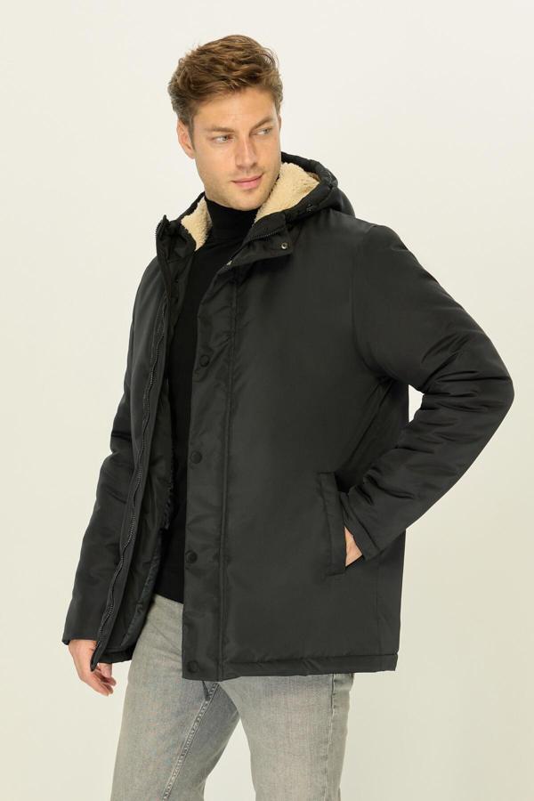 Erkek Kapüşonlu Kürklü Rüzgar Geçirmez Kışlık Mont & Kaban & Parka | 3XL - Image 1