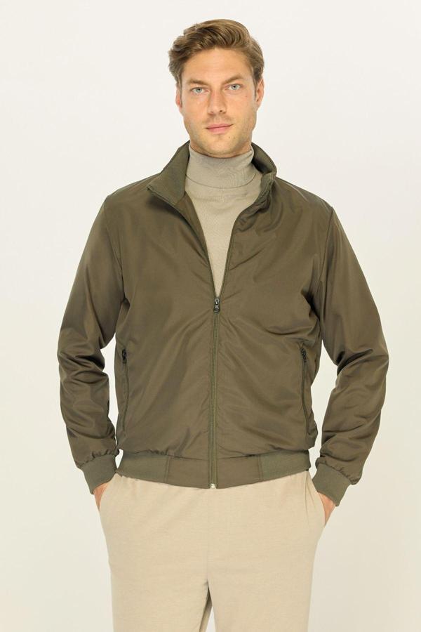 Erkek Haki Rüzgar Geçirmez Ultra Hafif Dik Yaka Siyah Spor Mont | 4XL - Image 1