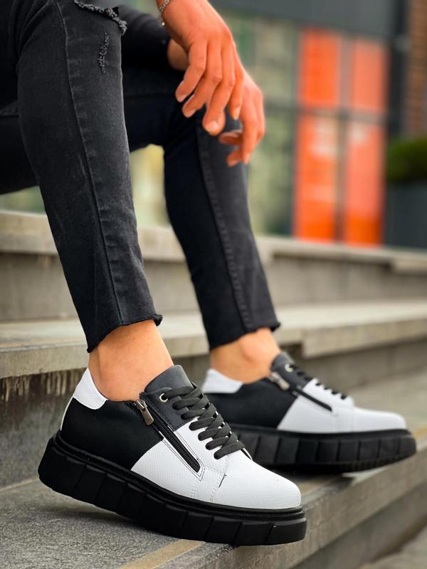 BİÇOMİ KB-X155 Kuback Beyaz Cilt Siyah Cilt Detaylı Siyah Yüksek Taban Günlük Spor Ayakkabı - Image 1