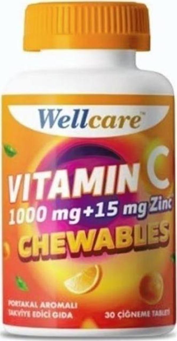 Wellcare Vitamin C 1000 mg Çinko 15 mg 30 Çiğneme Tableti - Image 1