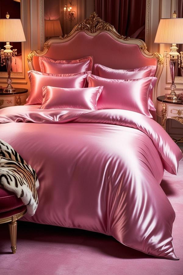 Helen George Pembe Saten Çift Kişilik Nevresim Takımı - Image 1