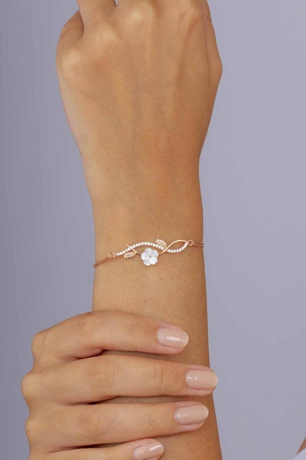 Gümüş Pazarım Manolya Çiçeği Kadın Rosegold Gümüş Bileklik - Image 1