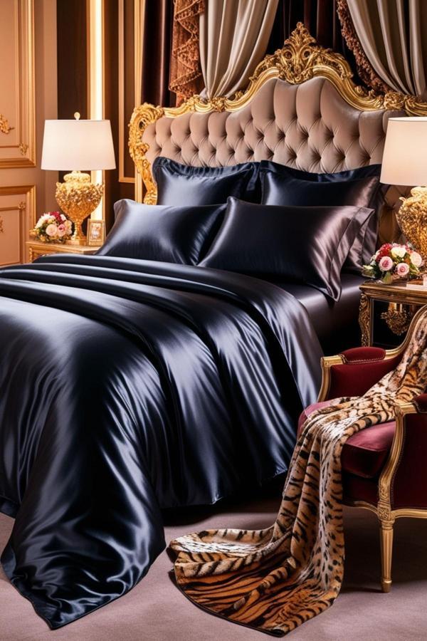 Helen George Saten Çift Kişilik Nevresim Takımı - Siyah - Image 1