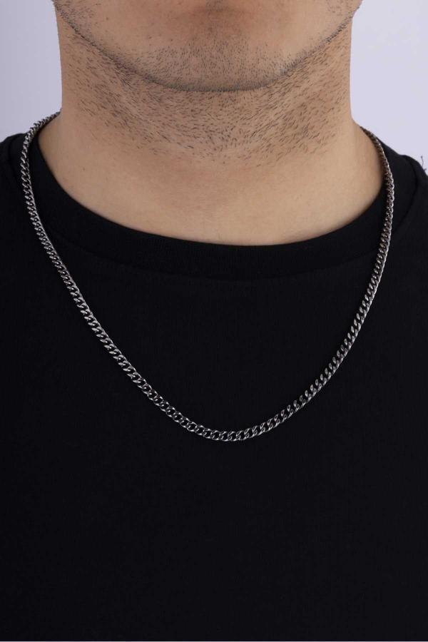 Gümüş Pazarım Oksitli Gurmet Model Kalın Kenarlı Erkek Çelik Zincir - Image 1