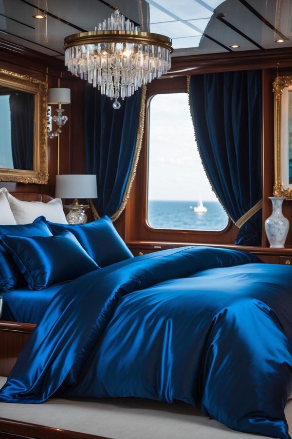 Helen George Saten Çift Kişilik Nevresim Takımı - Kobalt Mavi/Lacivert/İndigo - Image 1