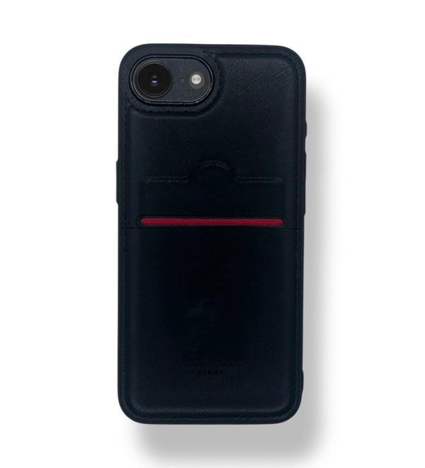 iPhone 16E Kartlıklı Lüx Deri Kılıf Siyah - Image 1