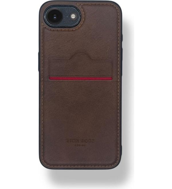 iPhone 16E Kartlıklı Rich Boss Lüx Deri Kılıf Koyu Kahve - Image 1