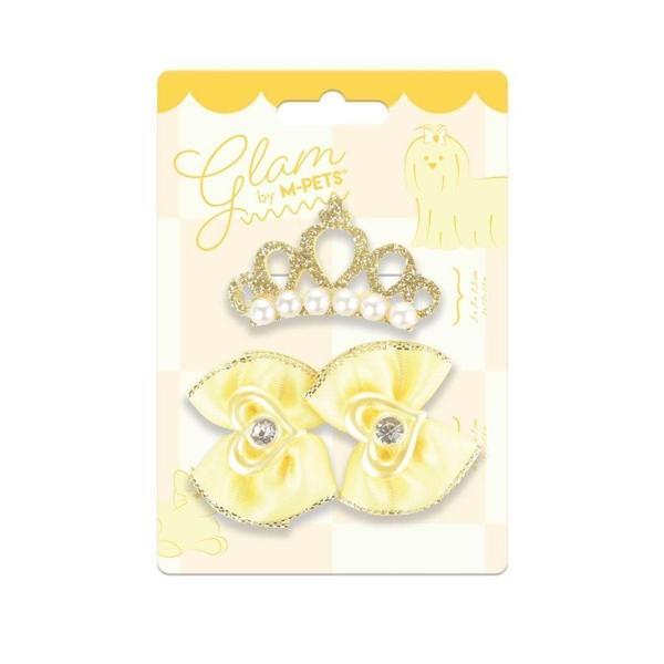 M-Pets Glam Taç ve Fiyonklu Kedi ve Köpekler İçin Aksesuar Toka Sarı - Image 1