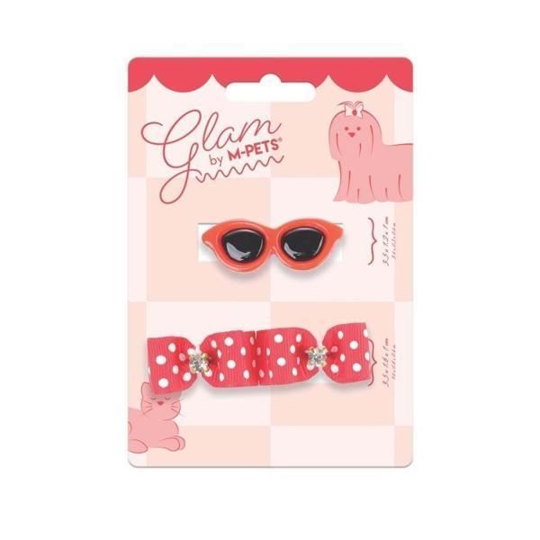 M-Pets Glam Gözlük ve Fiyonklu Kedi ve Köpekler İçin Aksesuar Toka Kırmızı - Image 1