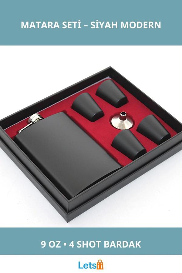 Paslanmaz Çelik Siyah 4 Shot Bardaklı Matara - Image 1