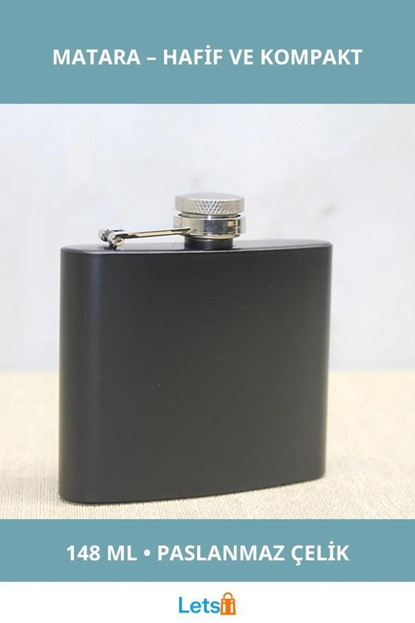 Paslanmaz Çelik Siyah 5 Oz Matara Kompakt Seyahat Arkadaşı - Image 1