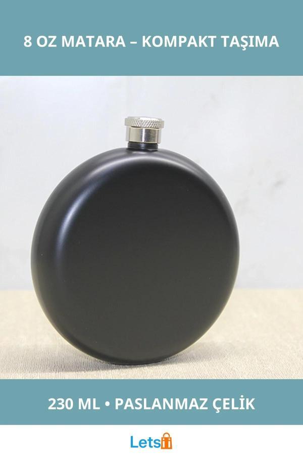 Siyah Paslanmaz Çelik Yuvarlak Matara 8 Oz Seyahat için - Image 1