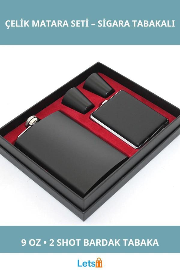 Paslanmaz Çelik 2 Shot Bardak ve Sigara Tabakalı Matara - Image 1