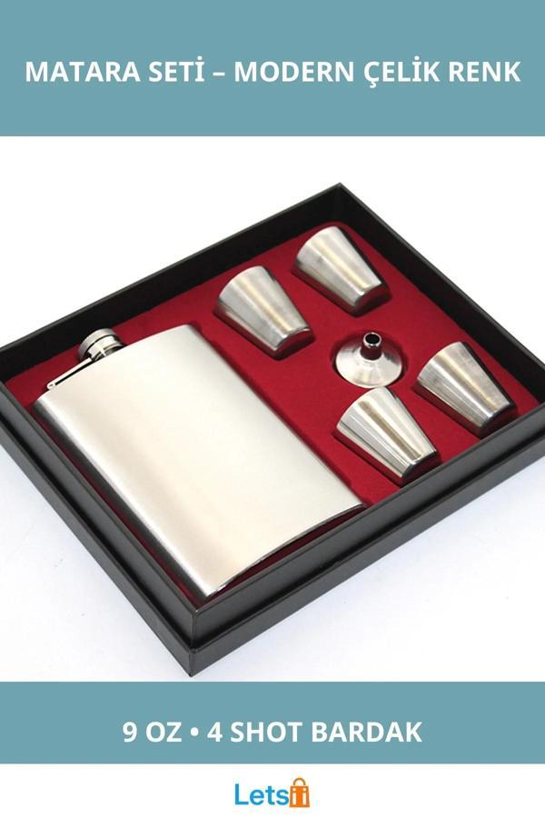 Paslanmaz Çelik 4 Shot Bardaklı Hediye Matara - Image 1