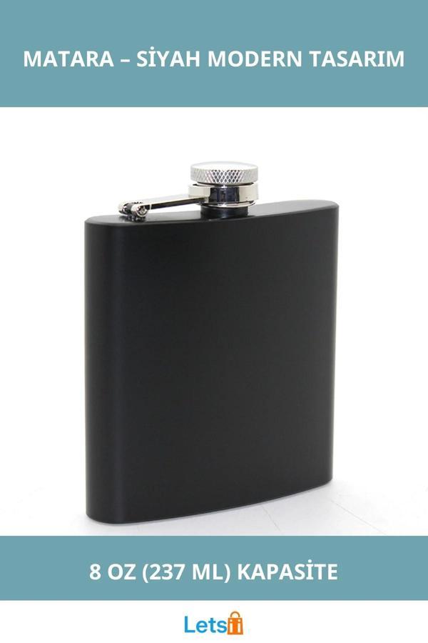 Paslanmaz Çelik Sızdırmaz Kompakt 8 Oz Siyah Matara - Image 1