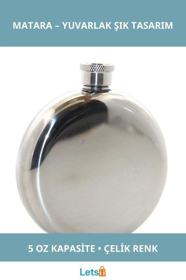 Paslanmaz Çelik Yuvarlak 5 Oz Tekli Matara Çelik Renk - Image 1