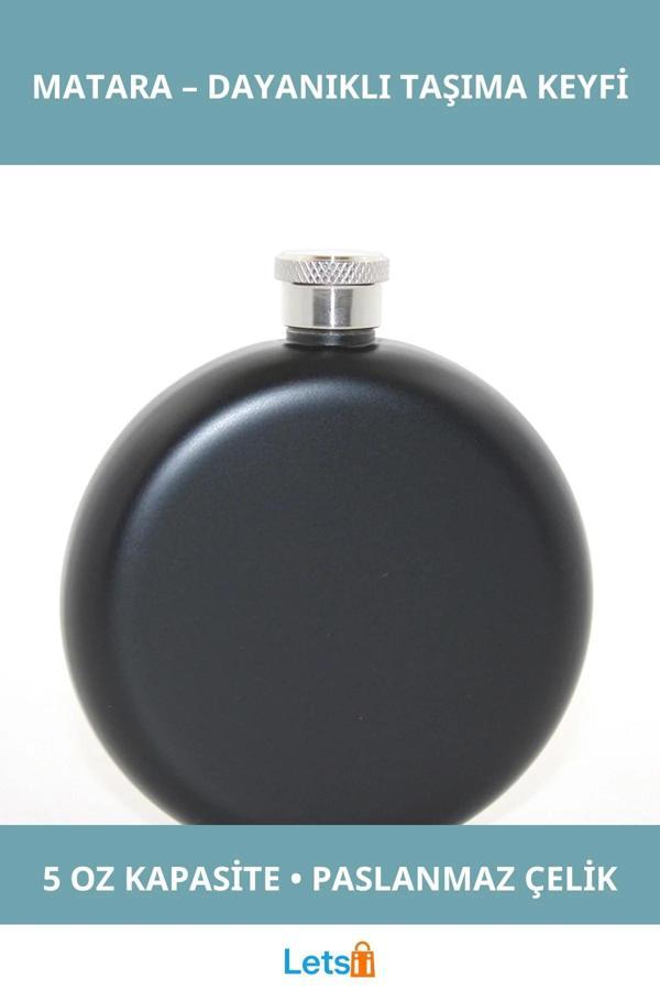 Paslanmaz Çelik Yuvarlak 5 Oz Tekli Matara Siyah Renk - Image 1