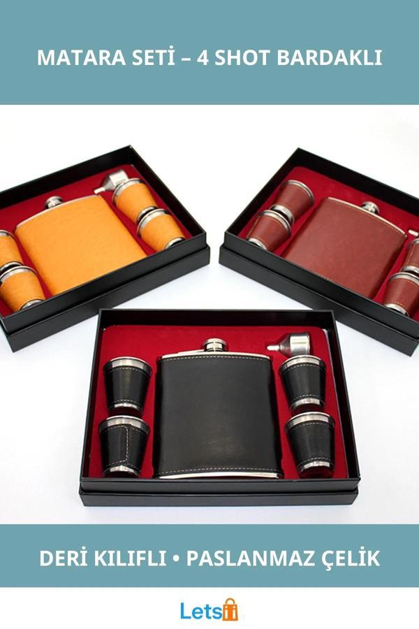 Derili Paslanmaz Çelik 4 Shot Bardaklı Matara - Image 1