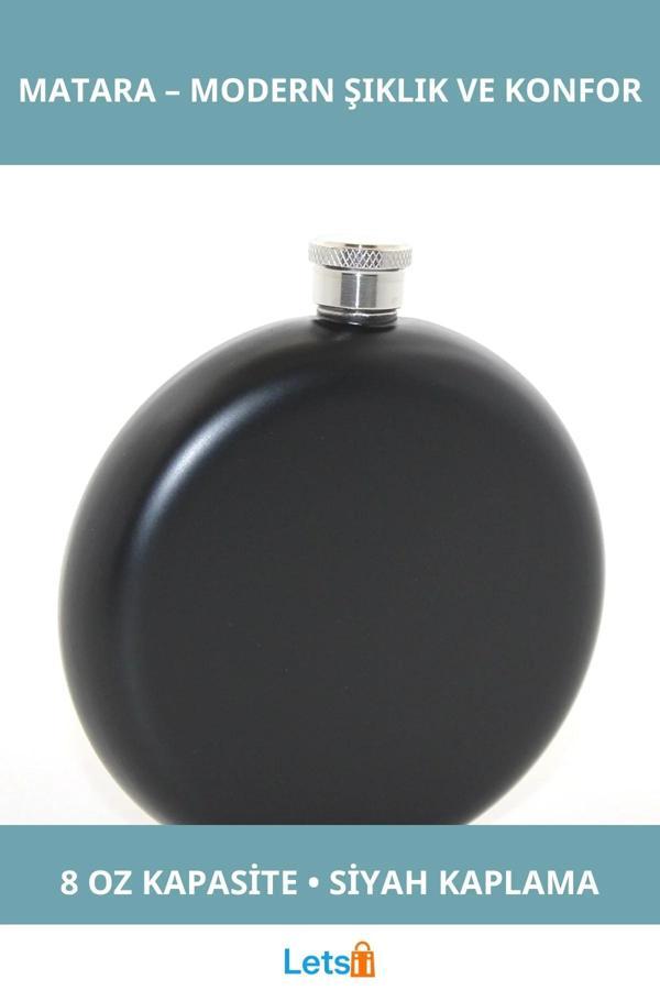 Paslanmaz Çelik Yuvarlak 8 Oz Matara Siyah Renk - Image 1