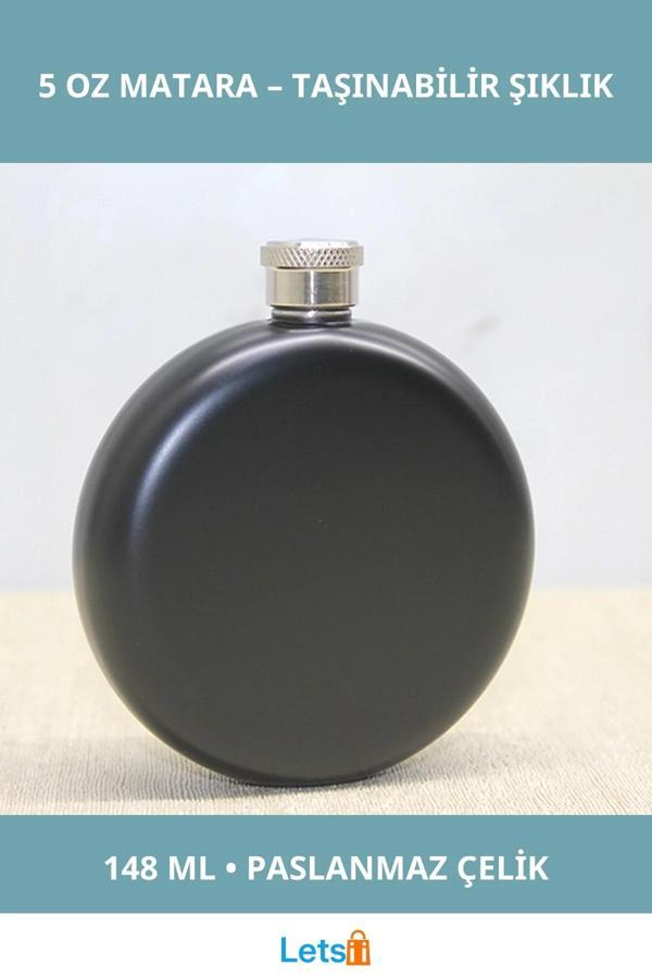 Hafif Kompakt Siyah Paslanmaz Çelik Yuvarlak Tekli Matara 5 Oz - Image 1