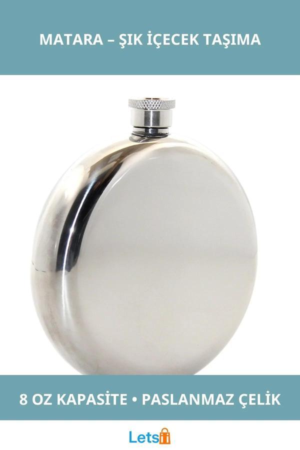 Paslanmaz Çelik Yuvarlak 8 Oz Tekli Matara Şık Çelik Renk - Image 1