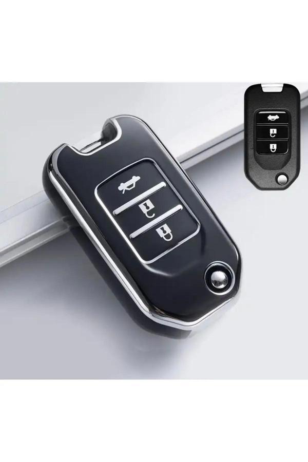 Bigkey Honda Civic Fc5  Elegans  Sustalı Anahtar Kılıf Siyah Gümüş - Image 1