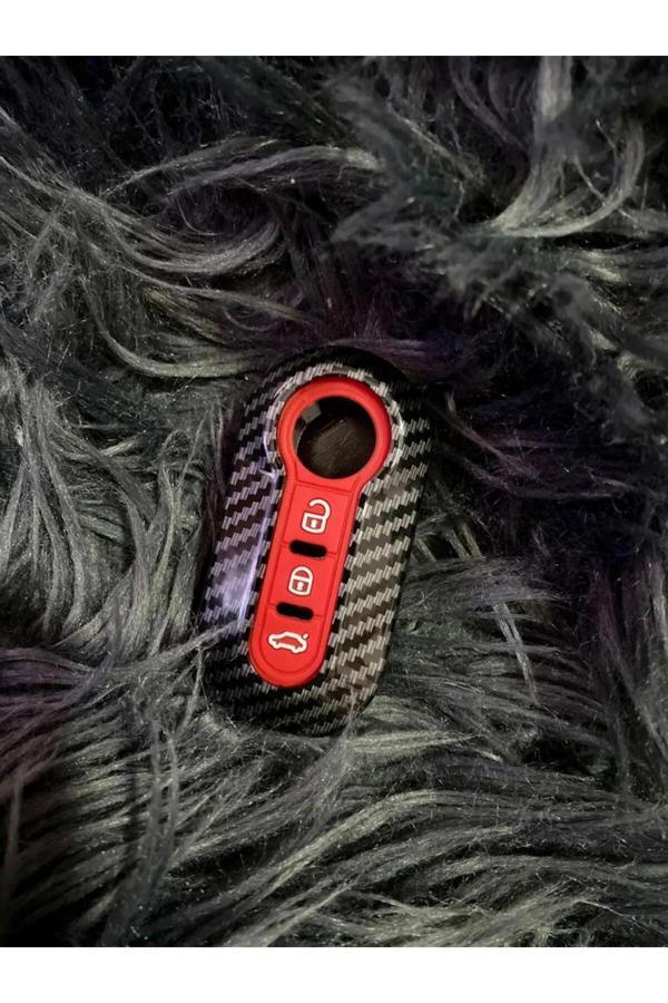 Bigkey Fiat-Doblo-Punto-Bravo-500-Ducato-Panda Siyah-Kırmızı Karbon Anahtar Kılıfı (3 Tuşlu) - Image 1