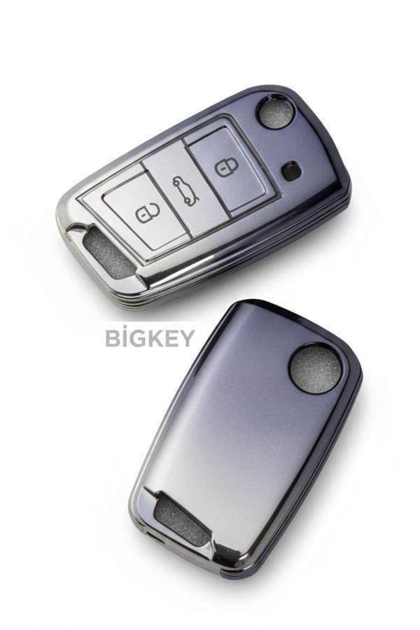 Bigkey Volkswagen Polo T-Roc T-Cross Golf Passat Taıgo Tıguan Uyumlu Anahtar Kılıfı Sustalı Model Yeni Tip - Image 1