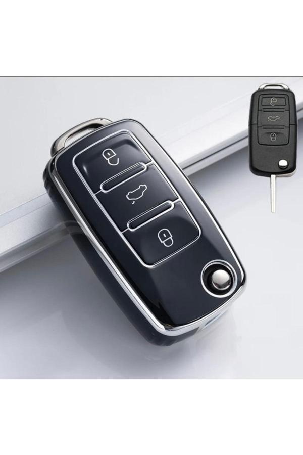 Bigkey Volkswagen Uds Golf Transporter Caddy Jetta Siyah Oto Anahtar Kumanda Kabı Kılıf Oto Anahtarlık - Image 1