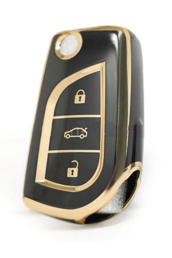 Bigkey Toyota Corolla Auris Yaris 3 Buton Sustali Nano Anahtar Kılıfı Siyah Gold - Image 1