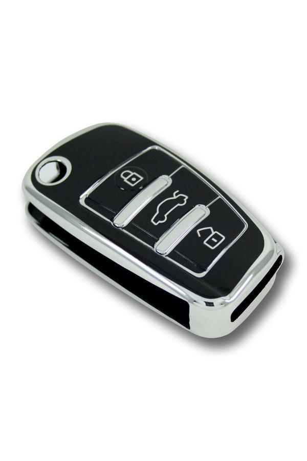 Bigkey Audi 2005 Üzeri Sustalı Siyah Gümüş Oto Anahtar Kumanda Kabı Kılıfı Oto Anahtarlık - Image 1