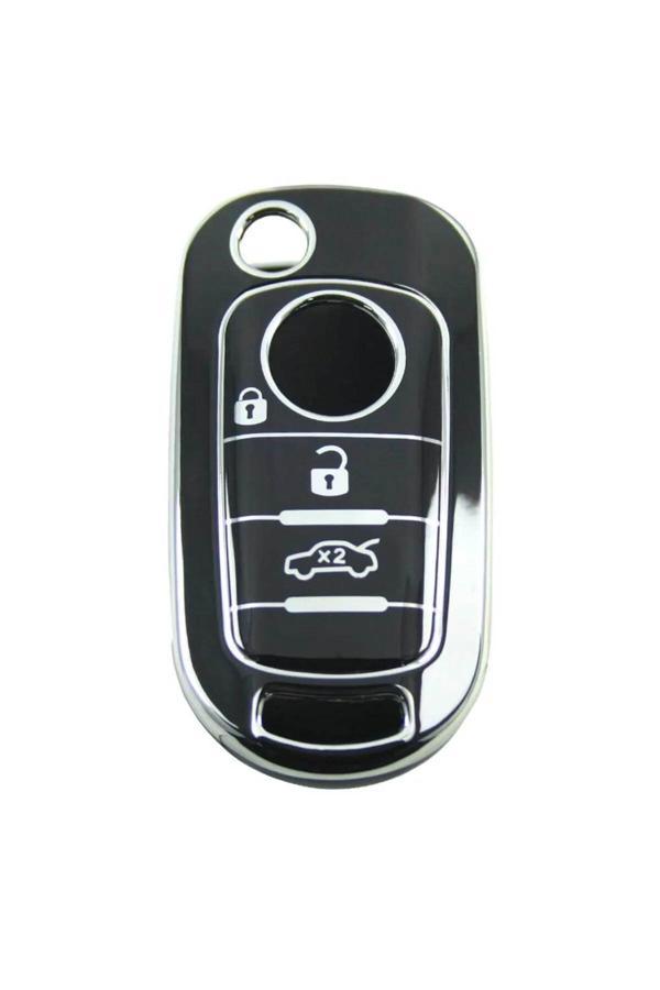 Bigkey Fiat Egea Sustalı Siyah-Gümüş Oto Anahtar Kumanda Kabı Kılıfı Oto Anahtarlık - Image 1