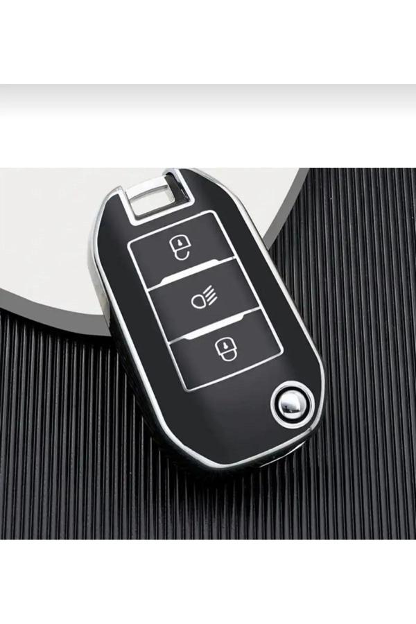 Bigkey Opel  2020 + Corsa  , Grandlan , Combo , Astra    Sustalı Anahtar Koruma Kılıfı Siyah Gümüş - Image 1