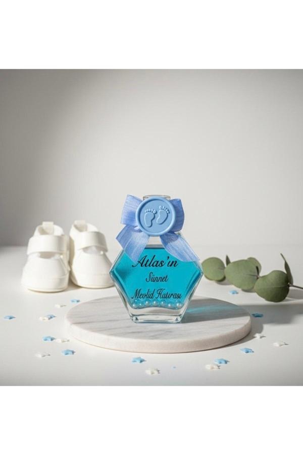 Butik Center 40 Adet Mavi Kurdeleli Kolonya Şişesi – Sünnet Ve Mevlid Hatırası - Image 1