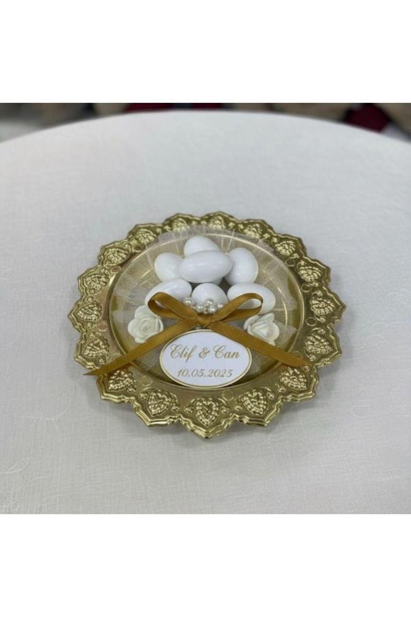 Butik Center Lüks Desenli Mini Tepsi - Nikah Söz Nişan Badem Şekeri Hediyeliği - Image 1