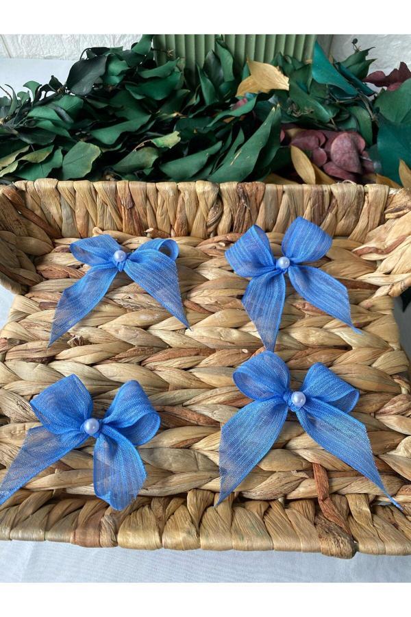 La Minör İncili Mavi Keten Kurdele Hazır Fiyonk -25 Adet - Image 1