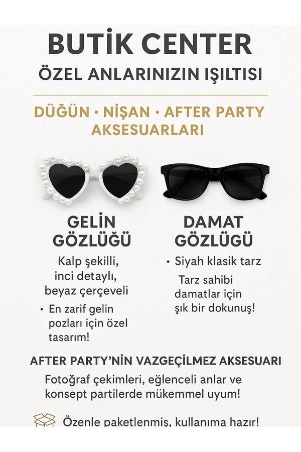 Butik Center Beyaz Kalpli(İncisiz) & Siyah Gözlük Parti Gözlüğü 2 Adet - Image 1