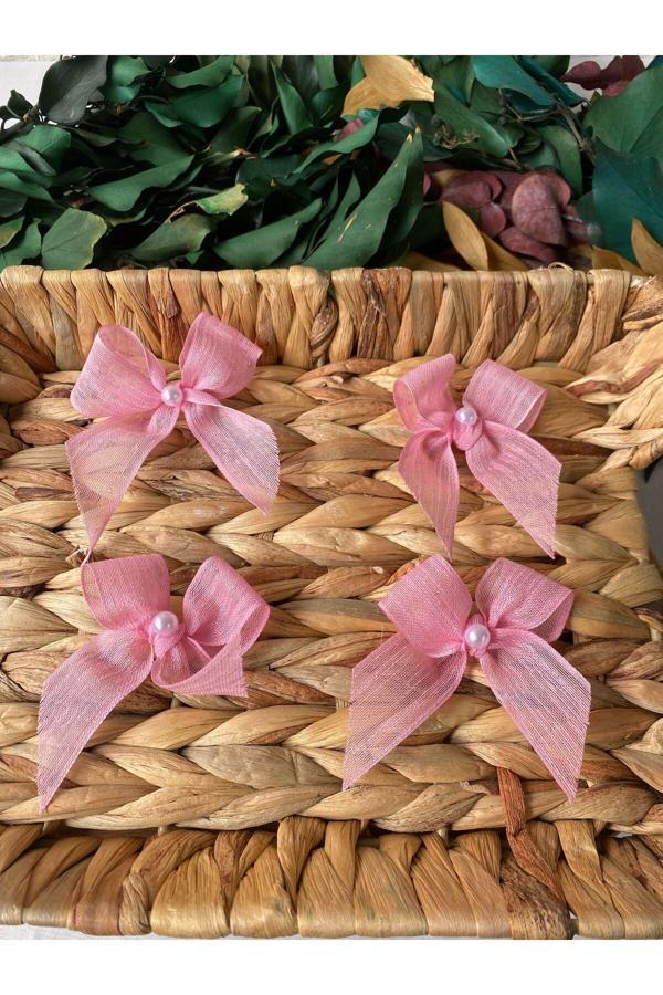 La Minör İncili Pembe Keten Kurdele Hazır Fiyonk -25 Adet - Image 1
