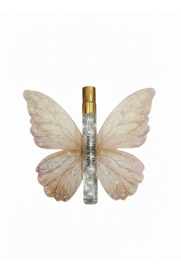 Butik Center Kelebek Kanatlı İsme Özel Şişe – 7 Adet İncili Ve Simli Tasarım 50 Adet Hediyelik Şişesi - Image 1