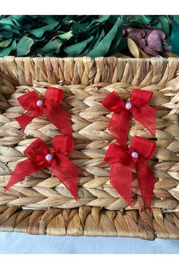 La Minör İncili Kırmızı Keten Kurdele Hazır Fiyonk -25 Adet - Image 1