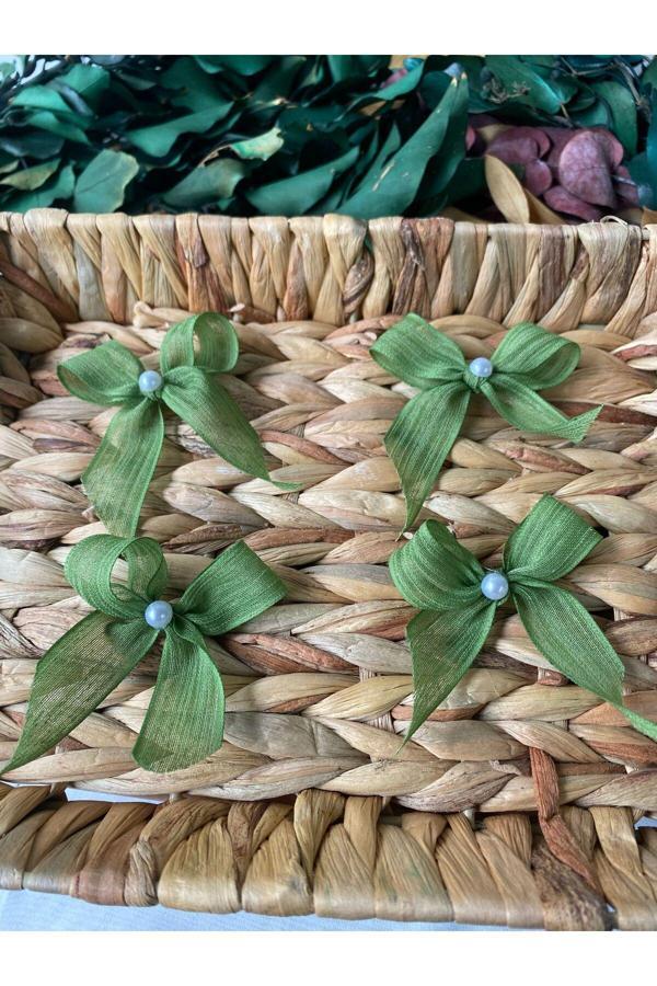 La Minör İncili Yeşil Keten Kurdele Hazır Fiyonk -25 Adet - Image 1