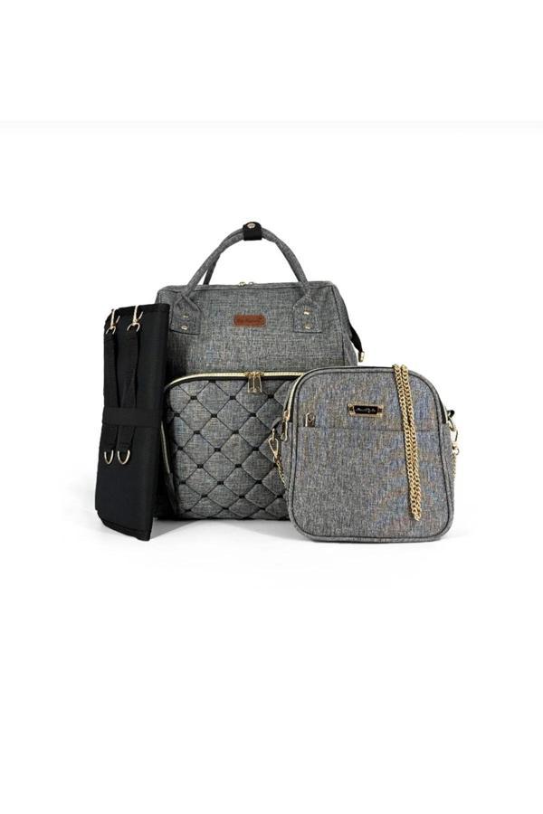 Butik Center Anne Bebek Bakım Çanta Seti Termal Yan Çantalı Su Geçirmez Geniş Hacimli Çok Bölmeli – Gri - Image 1