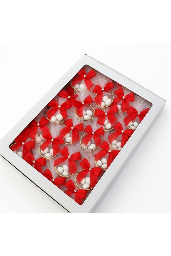 Butik Center Kırmızı Fiyonklu Tüllü Nikah Şekeri - 50’Li Paket - Image 1