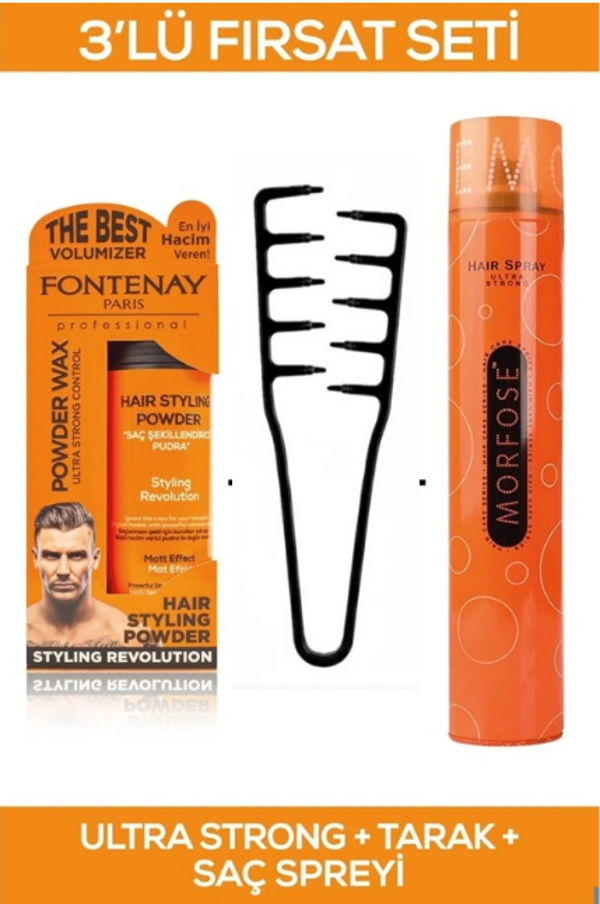 Fontenay Saç Şekillendirici Pudra Toz Wax Ultra Strong + Mucizevi Şekil Tarağı + Saç Sprey 3'Lü Set - Image 1