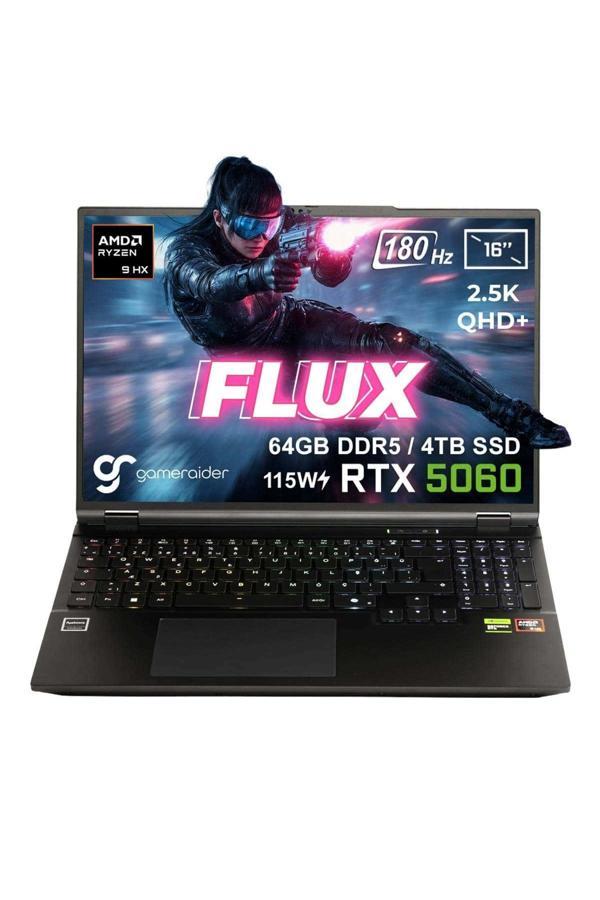 Gameraider FLUX GR16 AMD Ryzen 9-8940HX 64GB DDR5 4TB SSD RTX 5060 8GB 115W 16 inç 2.5K QHD+ 180Hz FDos Laptop - Image 1