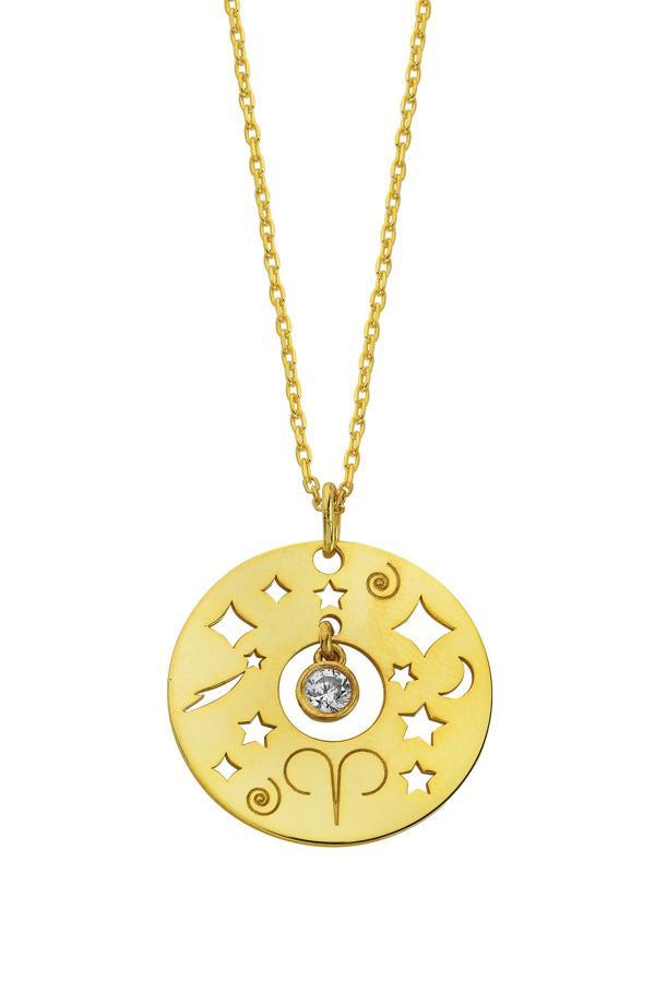 Acestes Design 925 Ayar Gümüş Koç Burç Zirkon Taşlı Tasarım Birthstones Altın Kaplama Kolye - Image 1