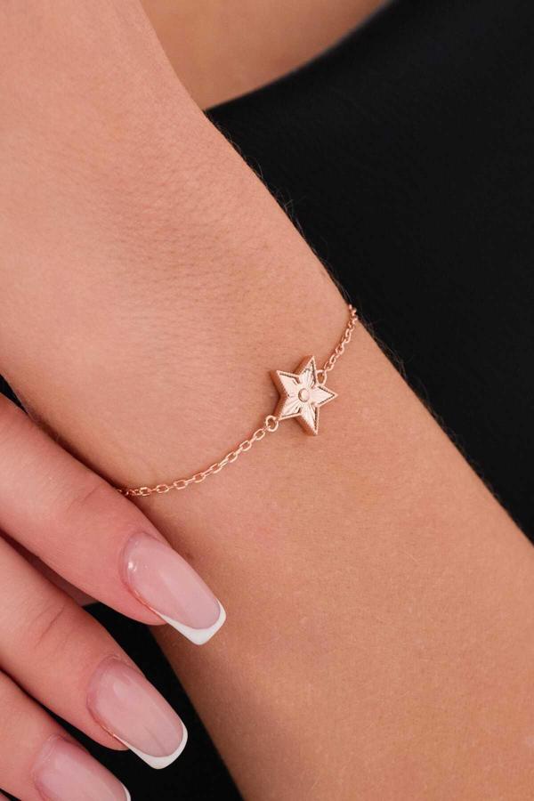 Acestes Design Yıldız Parıltılı Model Zarif Ve Işıltılı Tasarım Özel Seri Lazer Gold Altın Kaplama Gümüş Bileklik - Image 1